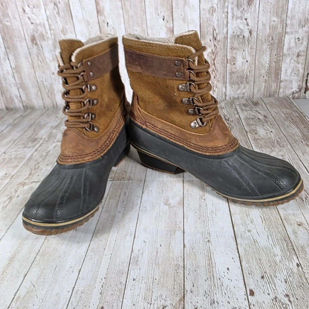 Sorel Women's Waterproof Leather Duck Boots‎ Lace Up Buckle Tan Brown Size 8